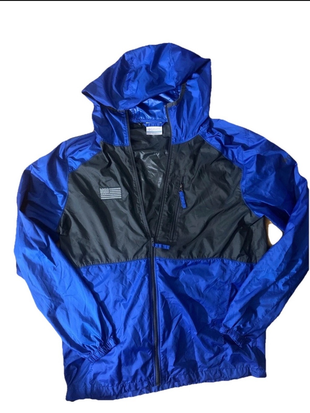 Columbia Blue Dark Gray Lightweight Windbreaker Hoodie S